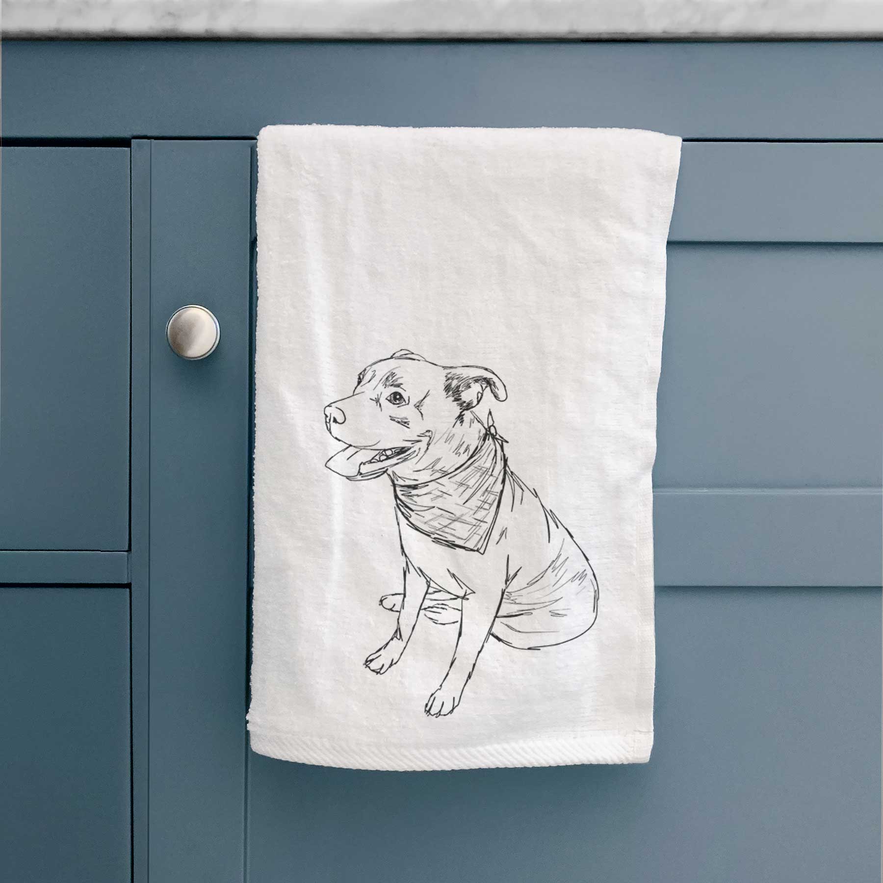 Doodled Comet the Pitbull Mix Decorative Hand Towel