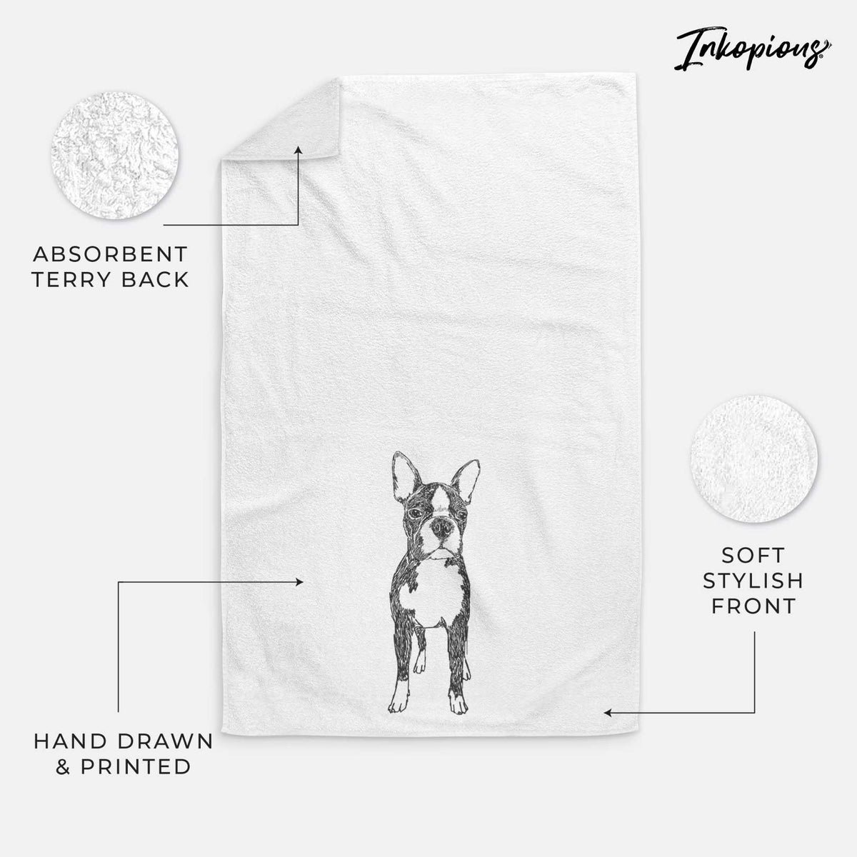 Doodled Cooper the Boston Terrier Decorative Hand Towel