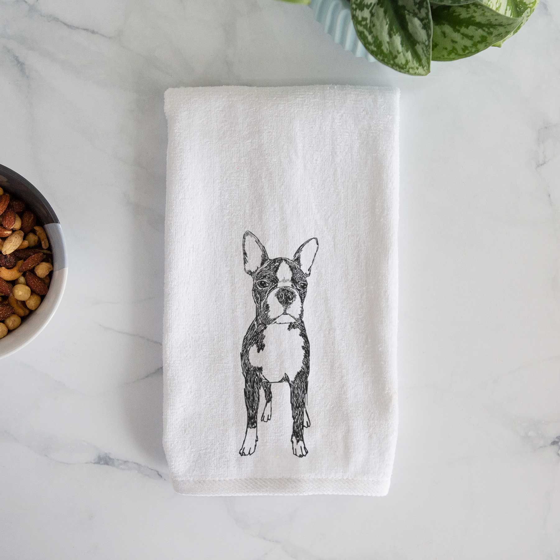 Doodled Cooper the Boston Terrier Decorative Hand Towel