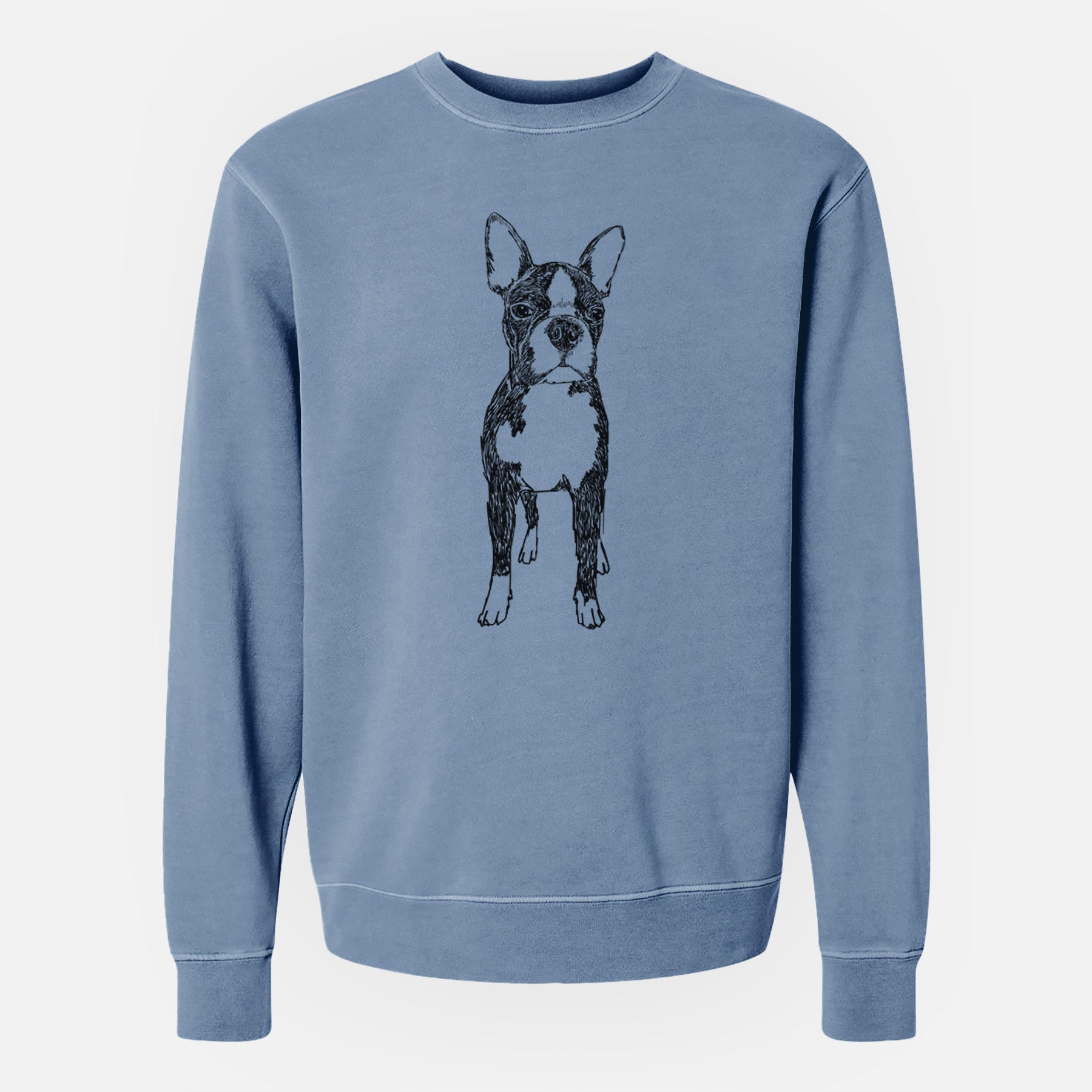 Doodled Cooper the Boston Terrier - Unisex Pigment Dyed Crew Sweatshirt