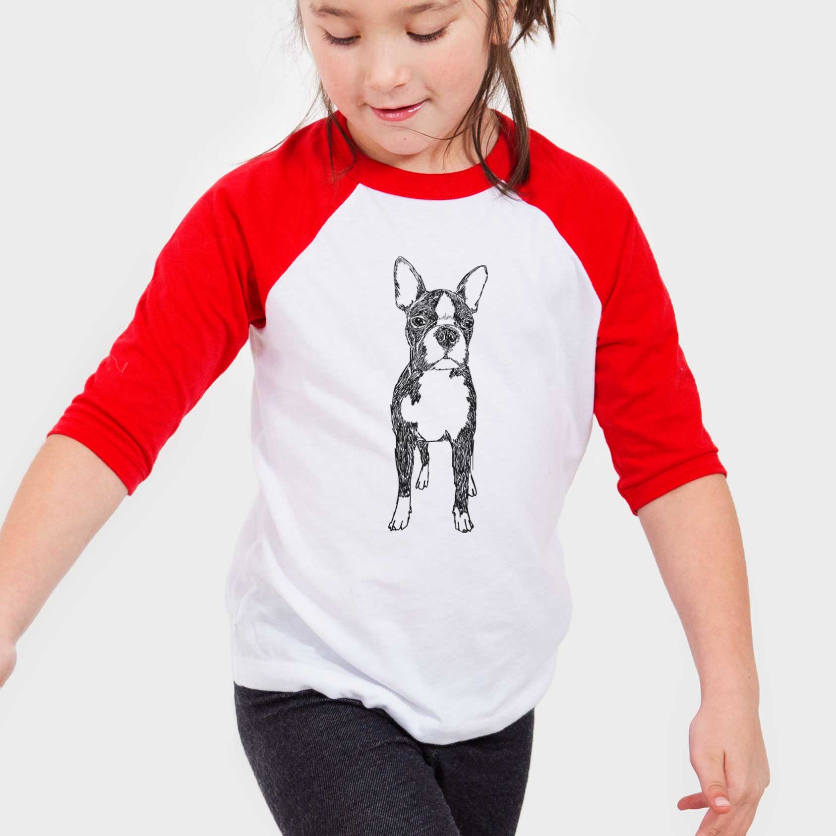 Doodled Cooper the Boston Terrier - Youth 3/4 Long Sleeve