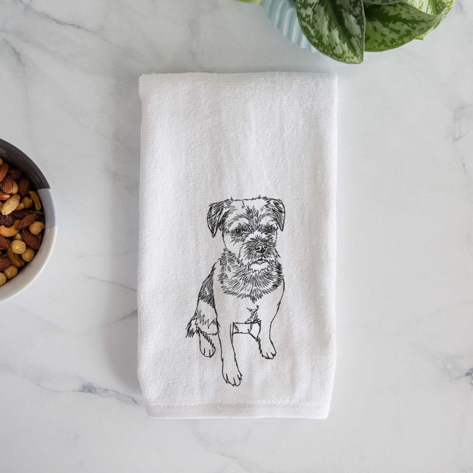 Doodled Cosmo the Border Terrier Decorative Hand Towel