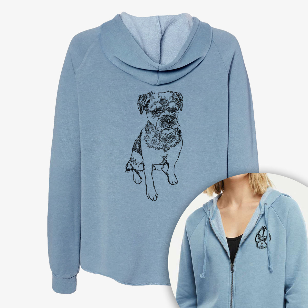 Doodled Cosmo the Border Terrier - Women&#39;s Cali Wave Zip-Up Sweatshirt