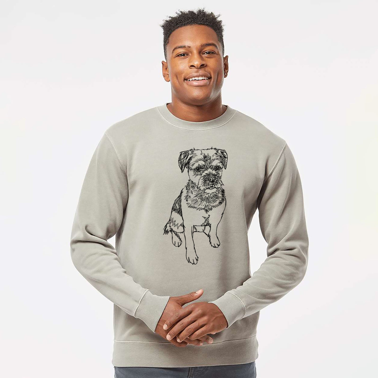 Doodled Cosmo the Border Terrier - Unisex Pigment Dyed Crew Sweatshirt