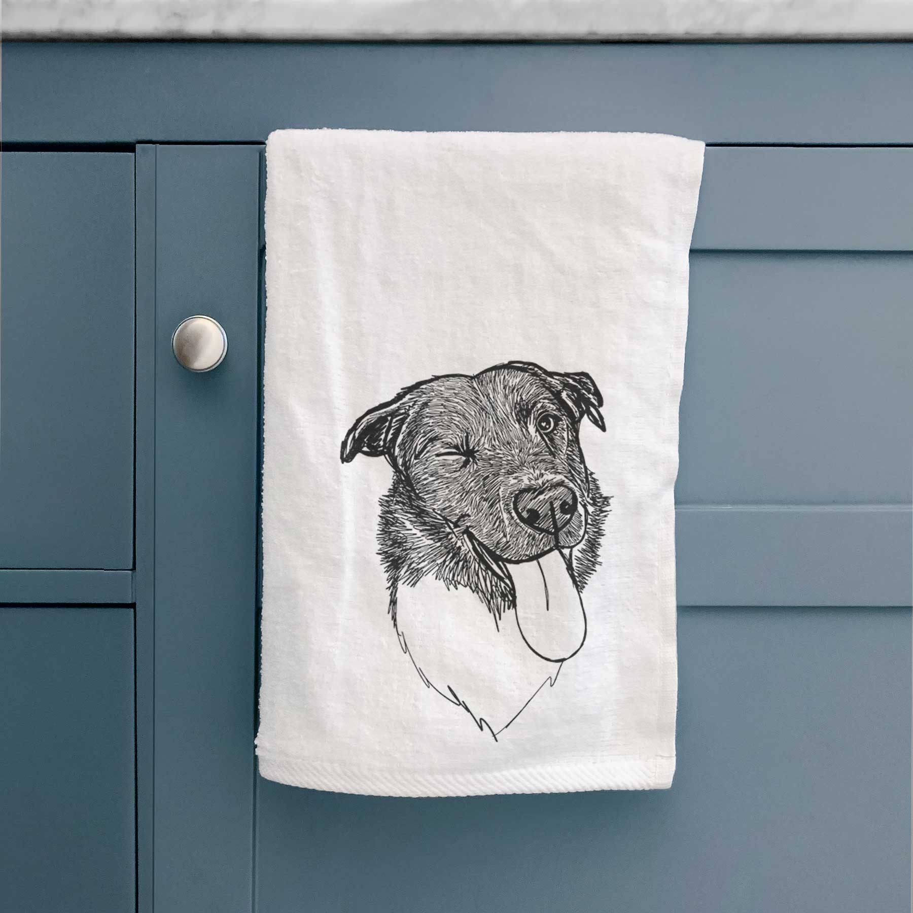 Doodled Cy the Boder Collie Decorative Hand Towel