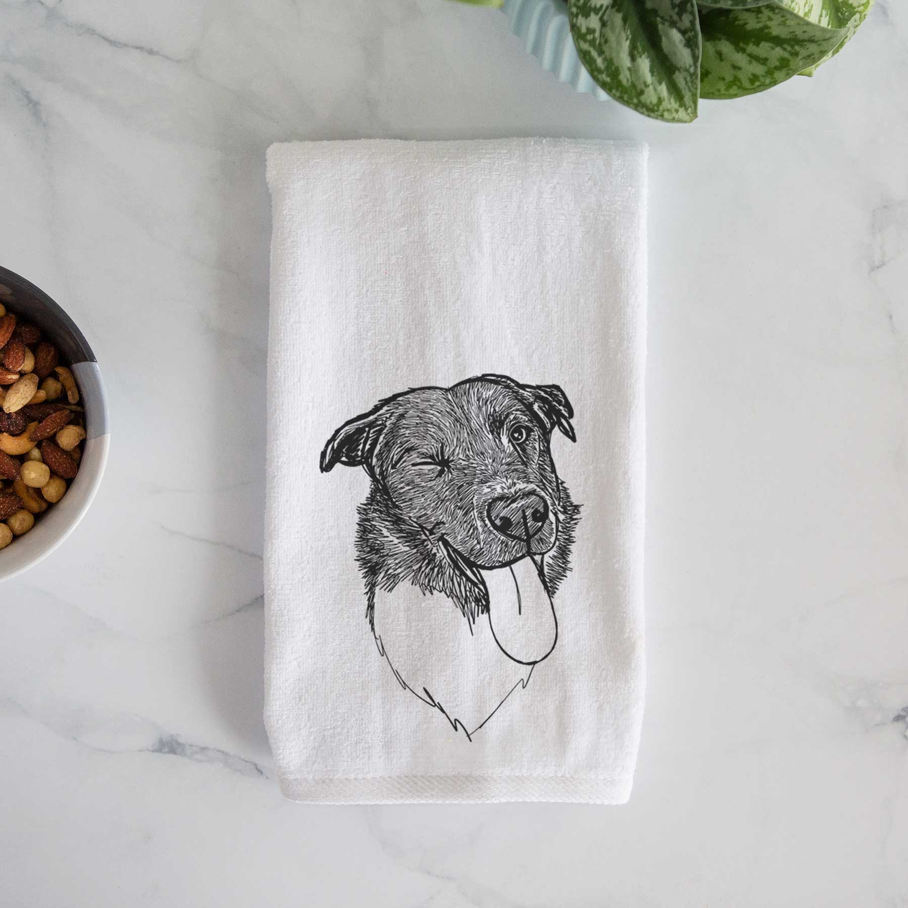 Doodled Cy the Boder Collie Decorative Hand Towel