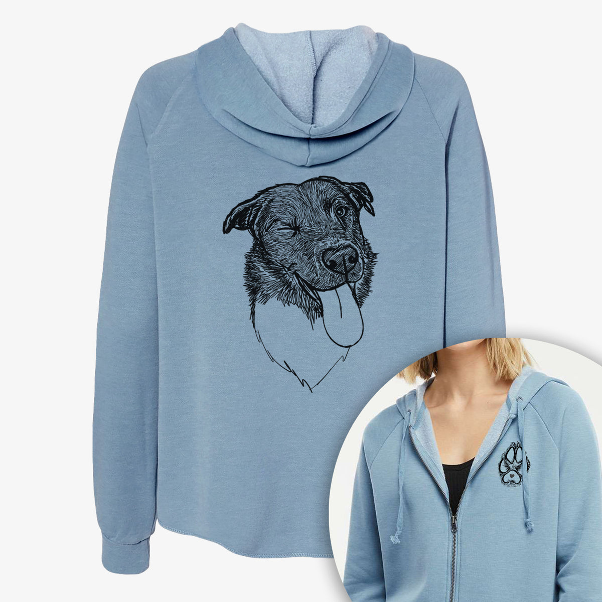Doodled Cy the Boder Collie - Women's Cali Wave Zip-Up Sweatshirt