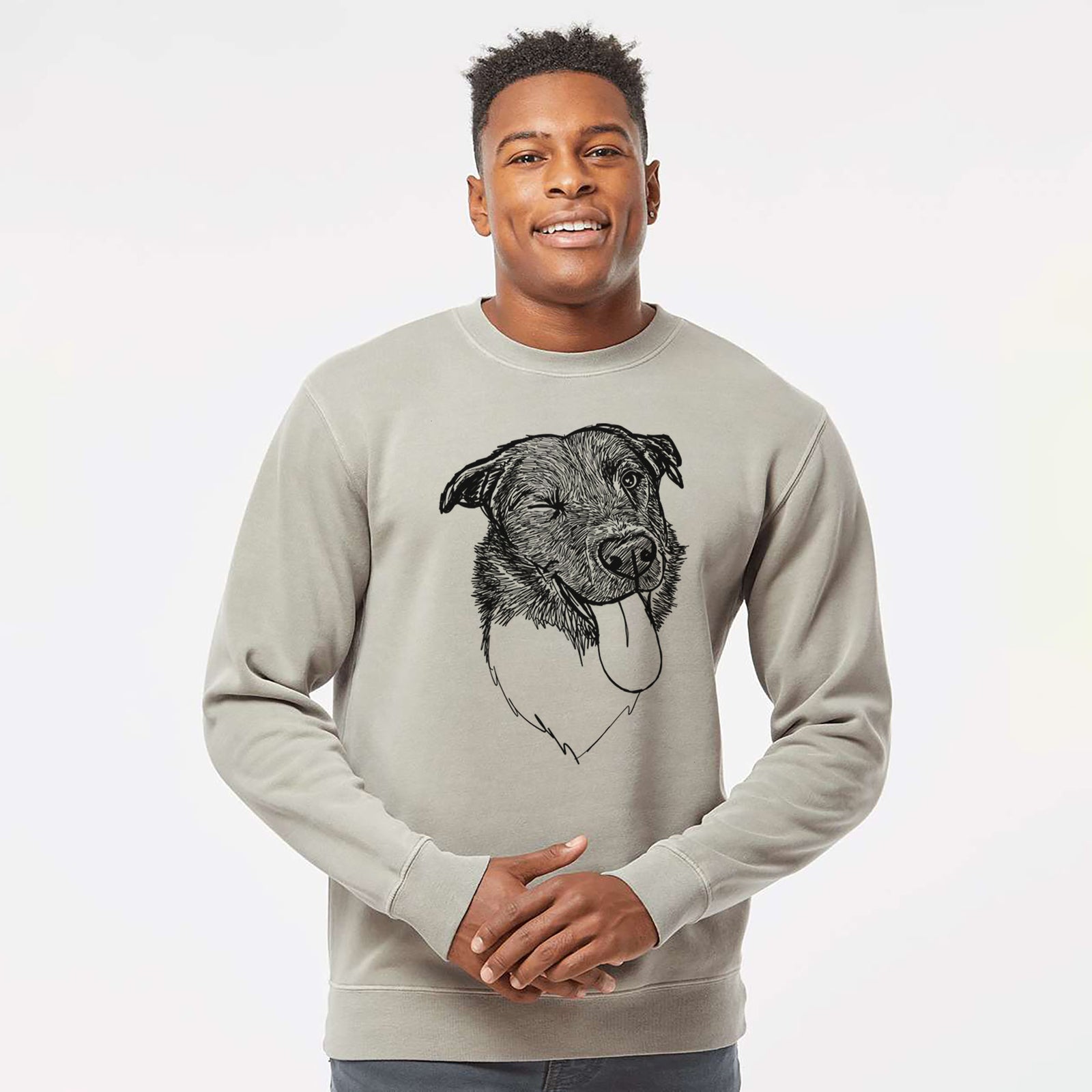 Doodled Cy the Boder Collie - Unisex Pigment Dyed Crew Sweatshirt