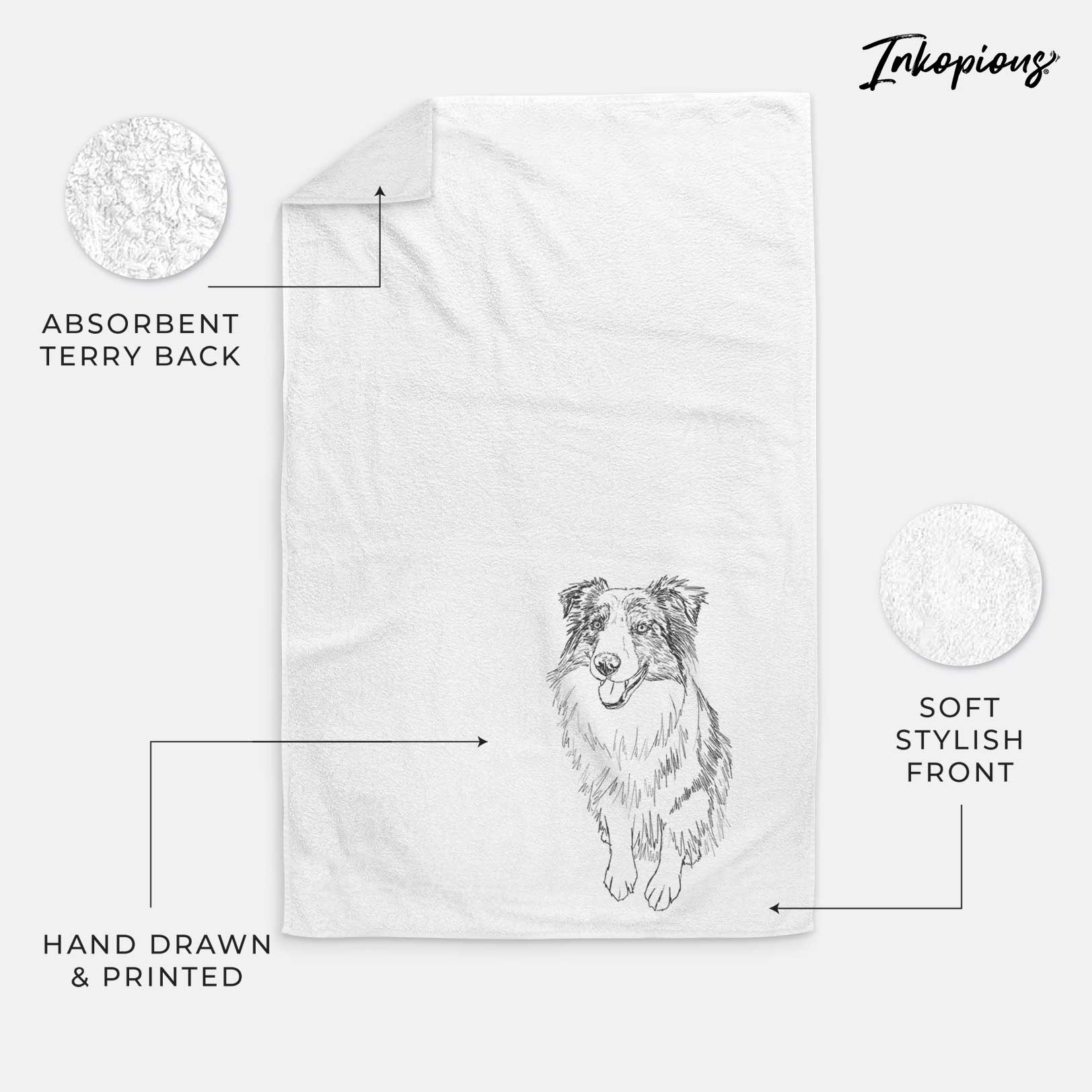 Doodled Daisy the Australian Shepherd Decorative Hand Towel