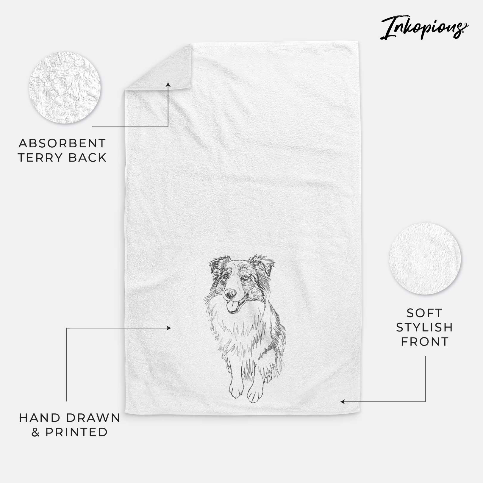 Doodled Daisy the Australian Shepherd Decorative Hand Towel