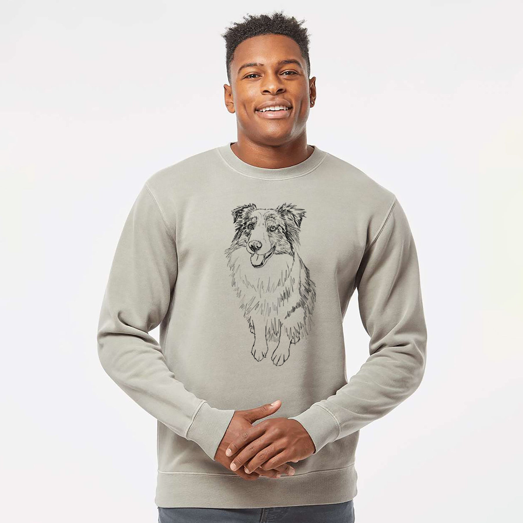 Doodled Daisy the Australian Shepherd - Unisex Pigment Dyed Crew Sweatshirt