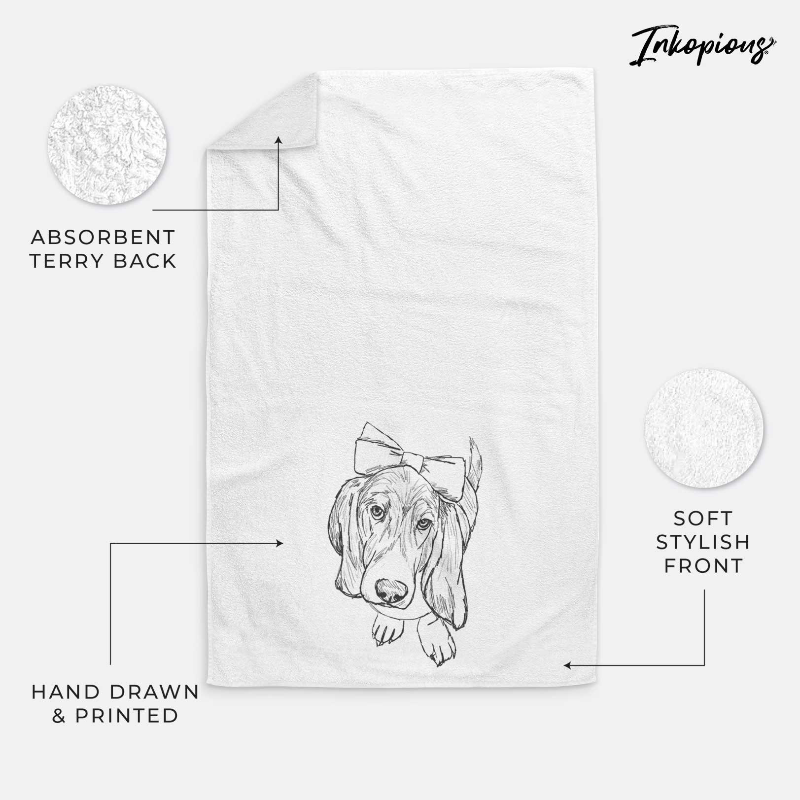 Doodled Daisy the Basset Hound Decorative Hand Towel