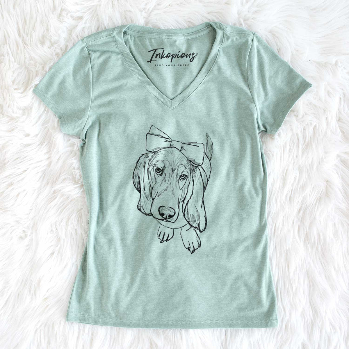 Doodled Daisy the Basset Hound - Women&#39;s V-neck Shirt