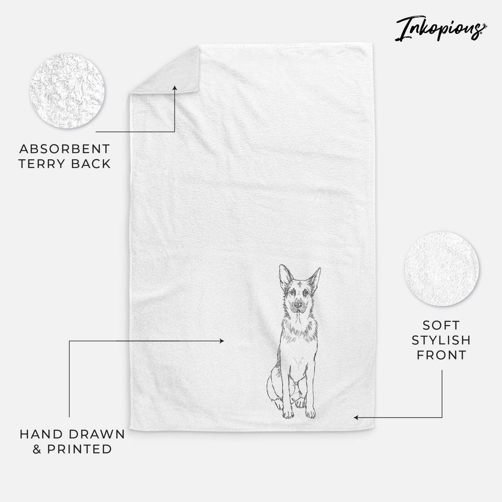 Doodled Delta the German Shepherd Decorative Hand Towel