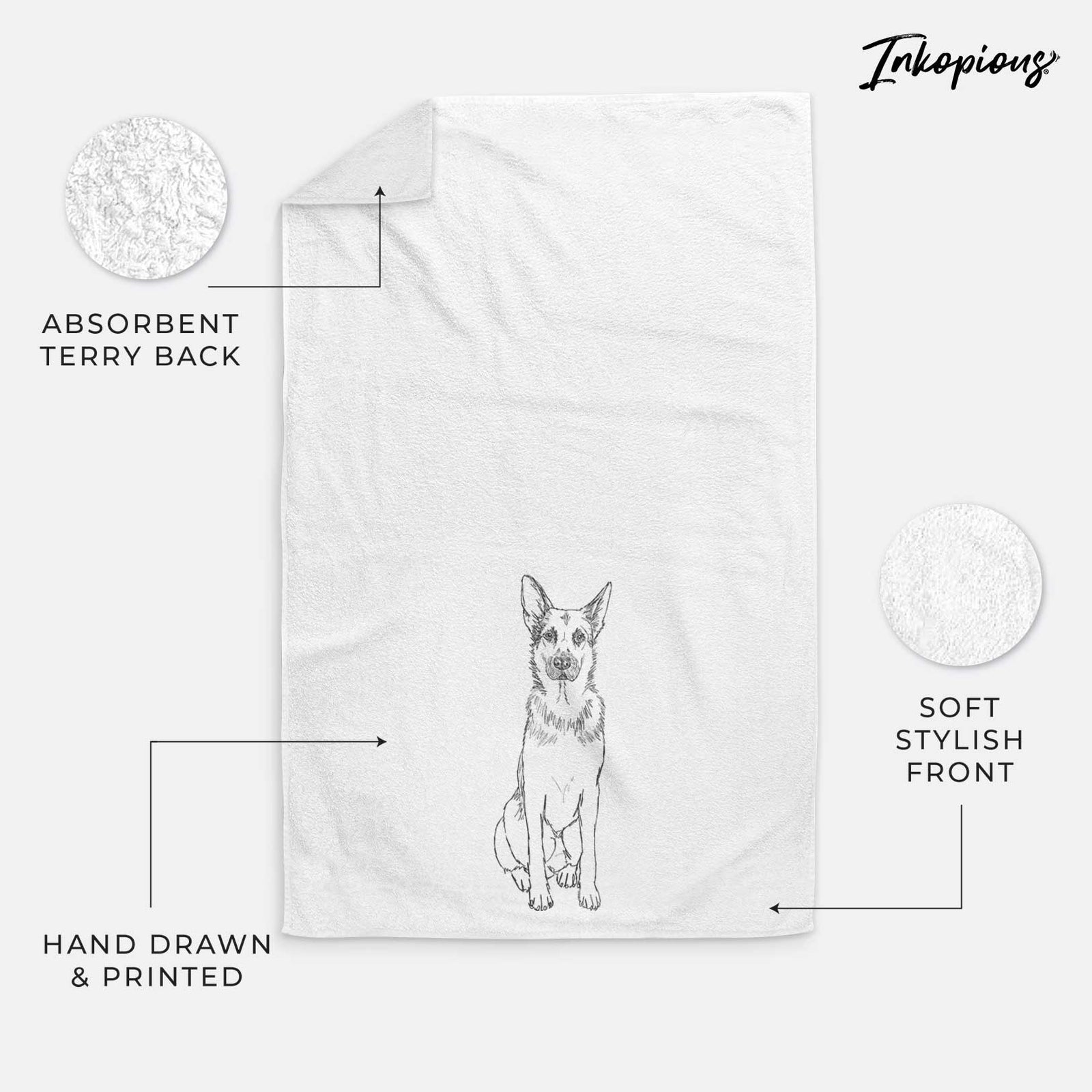 Doodled Delta the German Shepherd Decorative Hand Towel