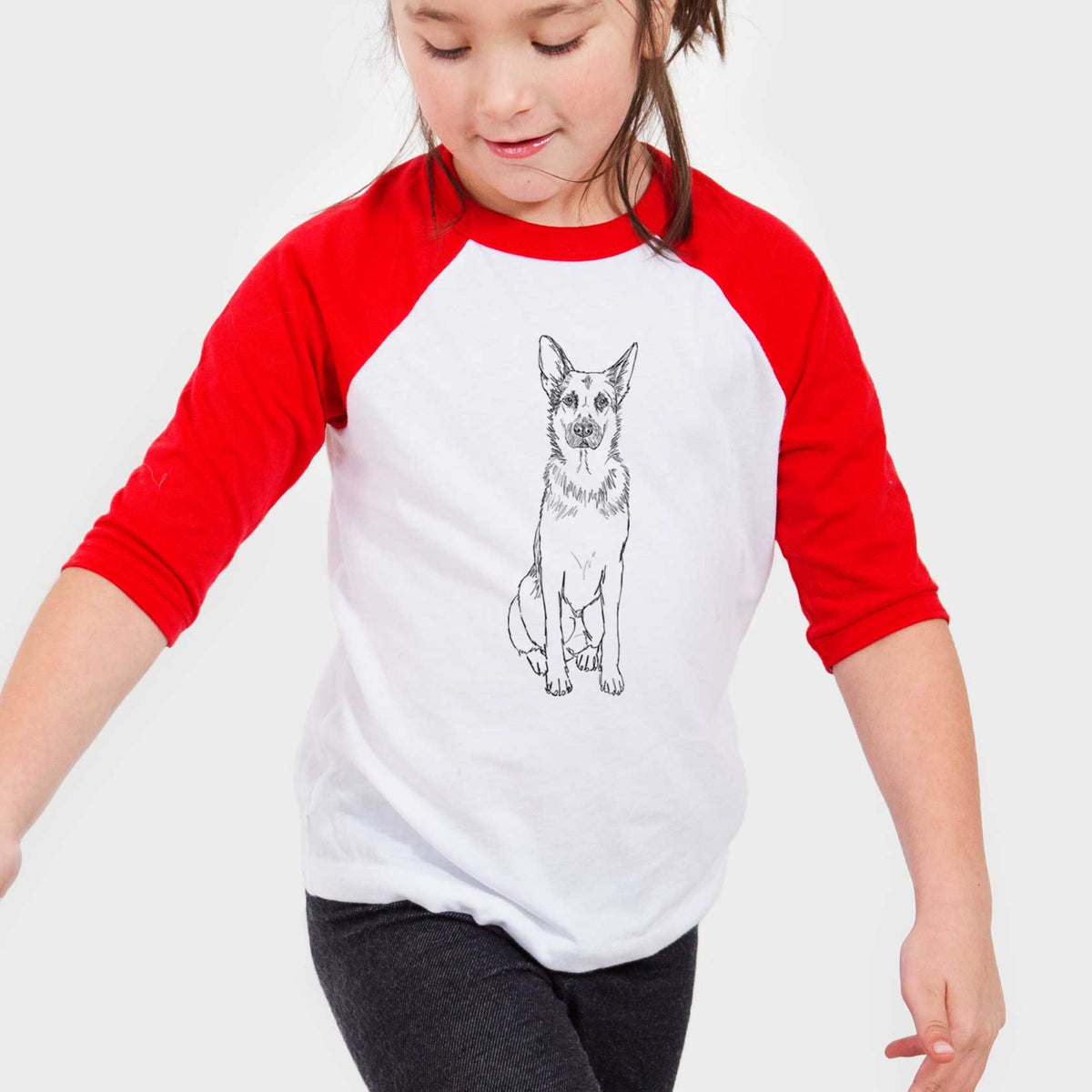 Doodled Delta the German Shepherd - Youth 3/4 Long Sleeve