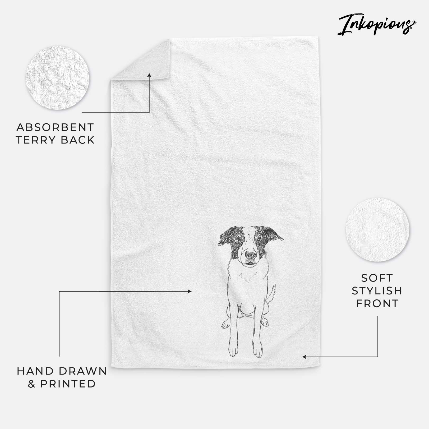 Doodled Dewey the Mixed Breed Decorative Hand Towel