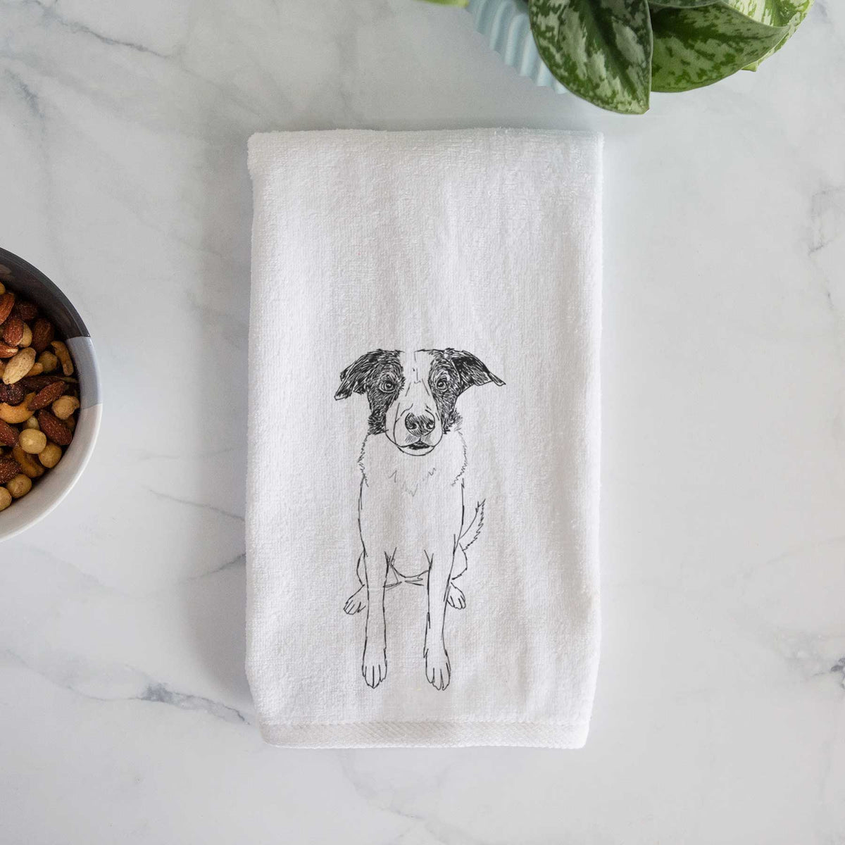 Doodled Dewey the Mixed Breed Decorative Hand Towel