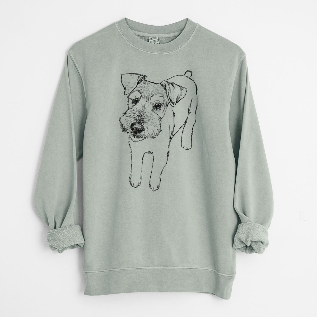 Doodled Dexter the Mini Schanuzer Wire Terrier Mix - Unisex Pigment Dyed Crew Sweatshirt