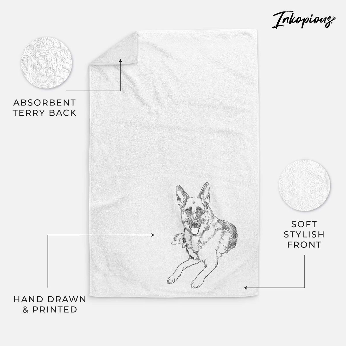 Doodled Dixie the German Shepherd Decorative Hand Towel