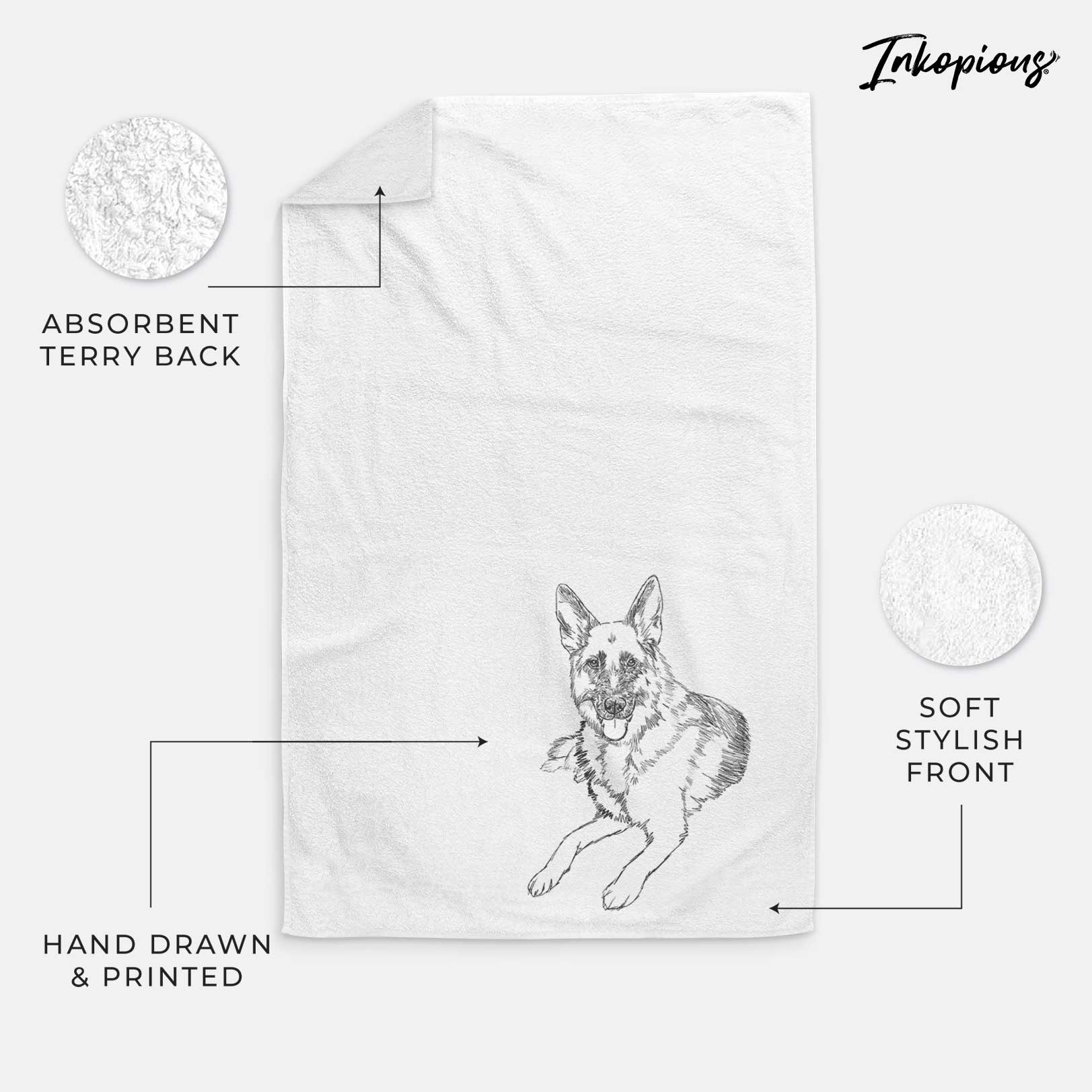 Doodled Dixie the German Shepherd Decorative Hand Towel