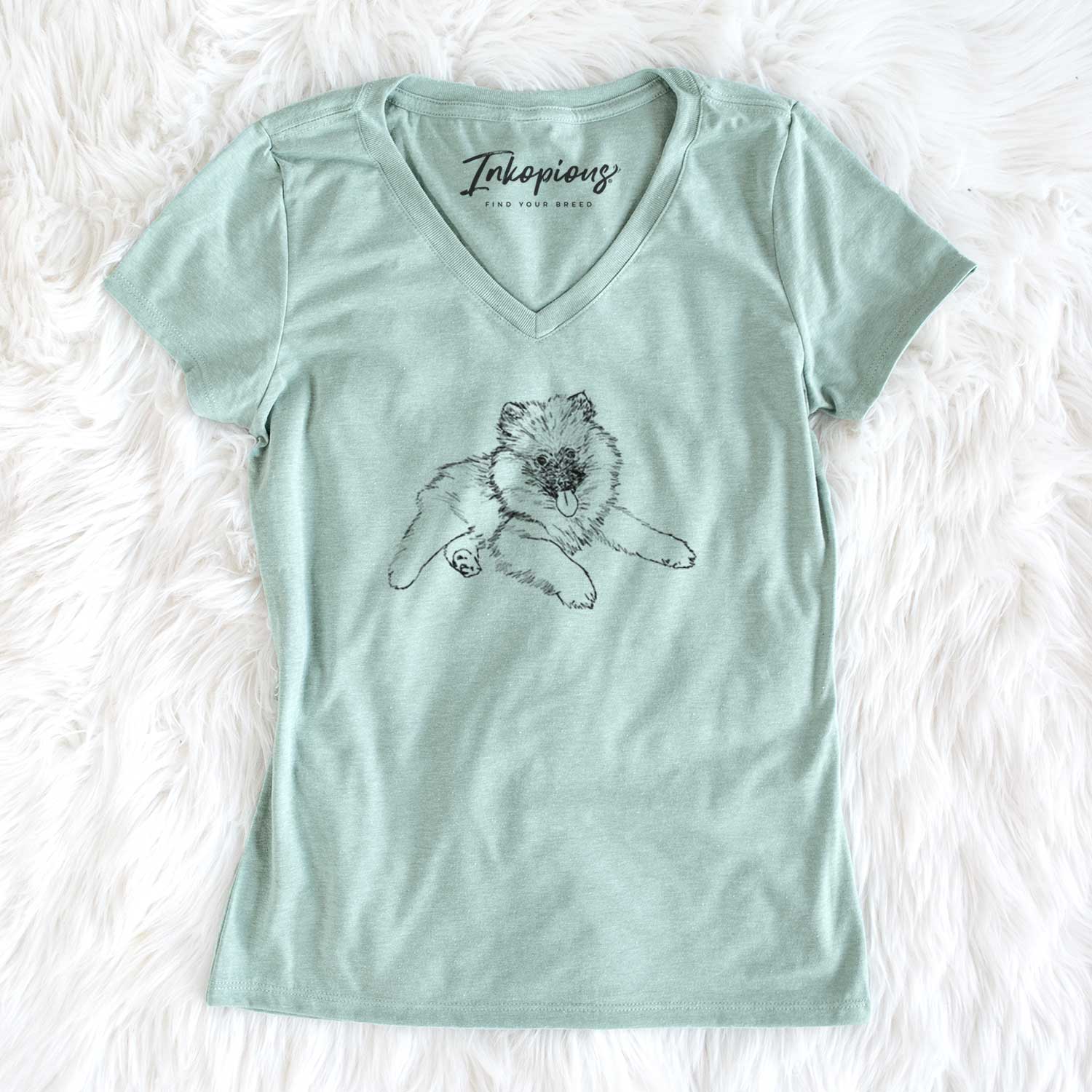 Doodled Double Bubble the Keeshond Puppy - Women's V-neck Shirt