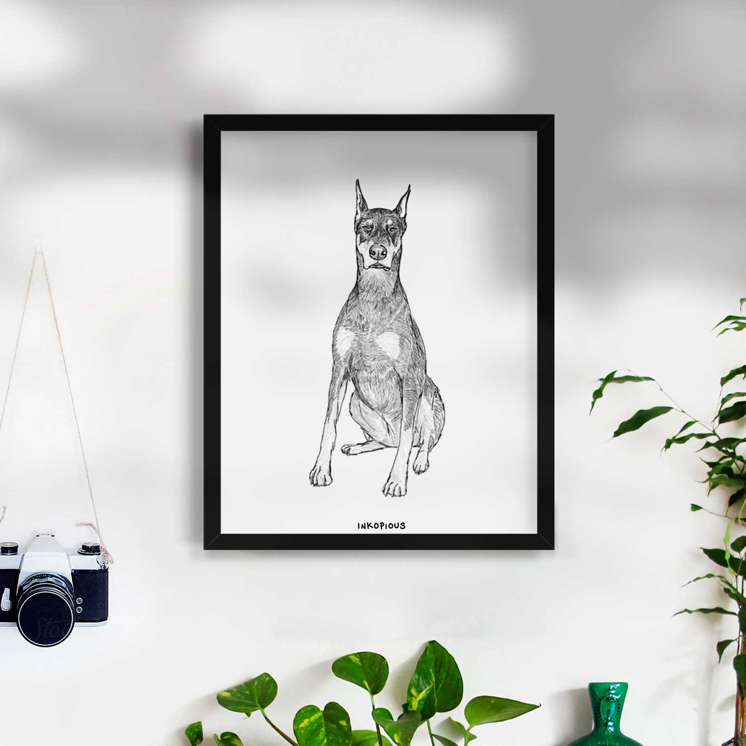 Doodled Drake the Doberman Pinscher Art Print