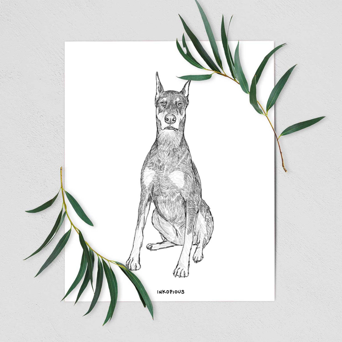 Doodled Drake the Doberman Pinscher Art Print