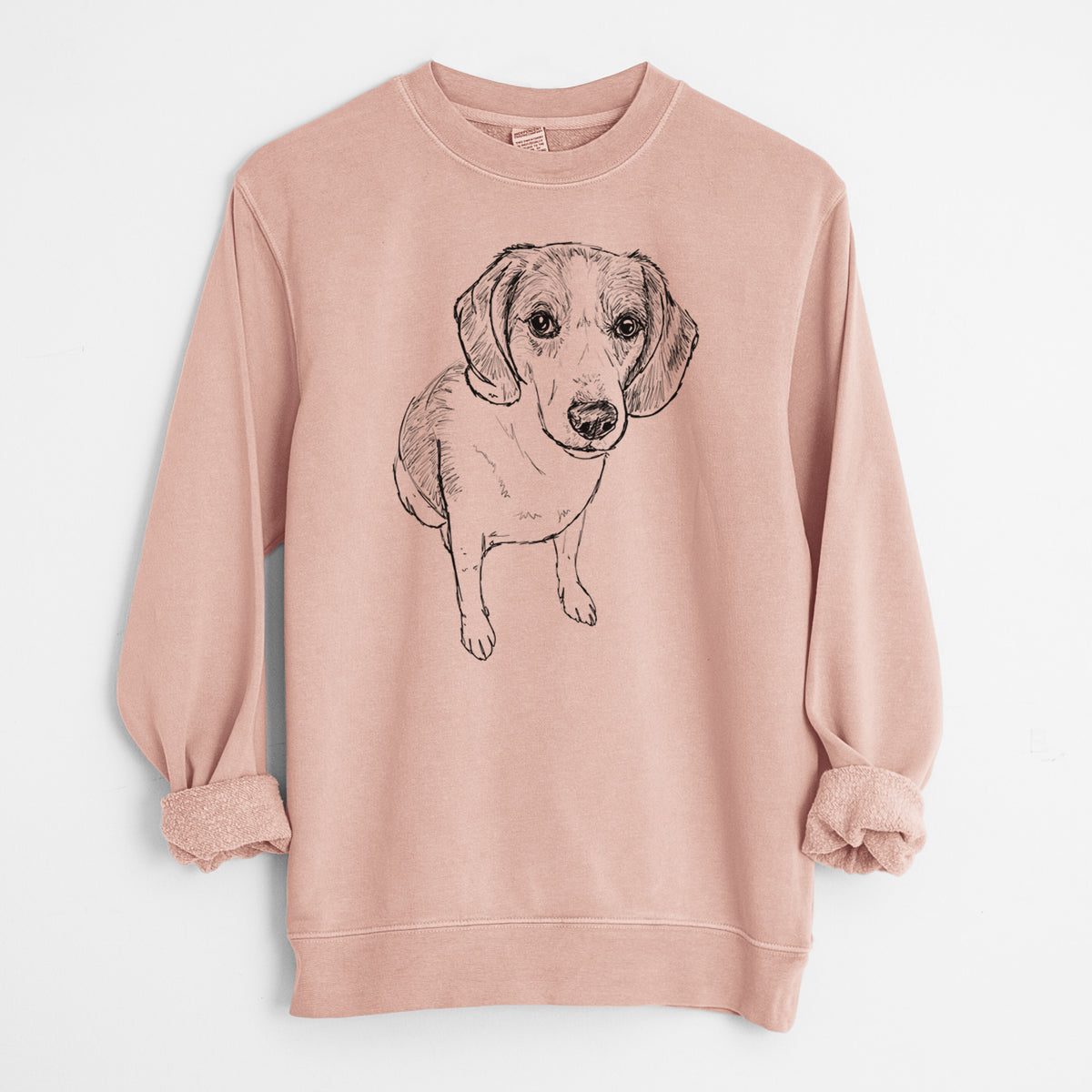 Doodled  the Beagle Walker Hound Mix - Unisex Pigment Dyed Crew Sweatshirt