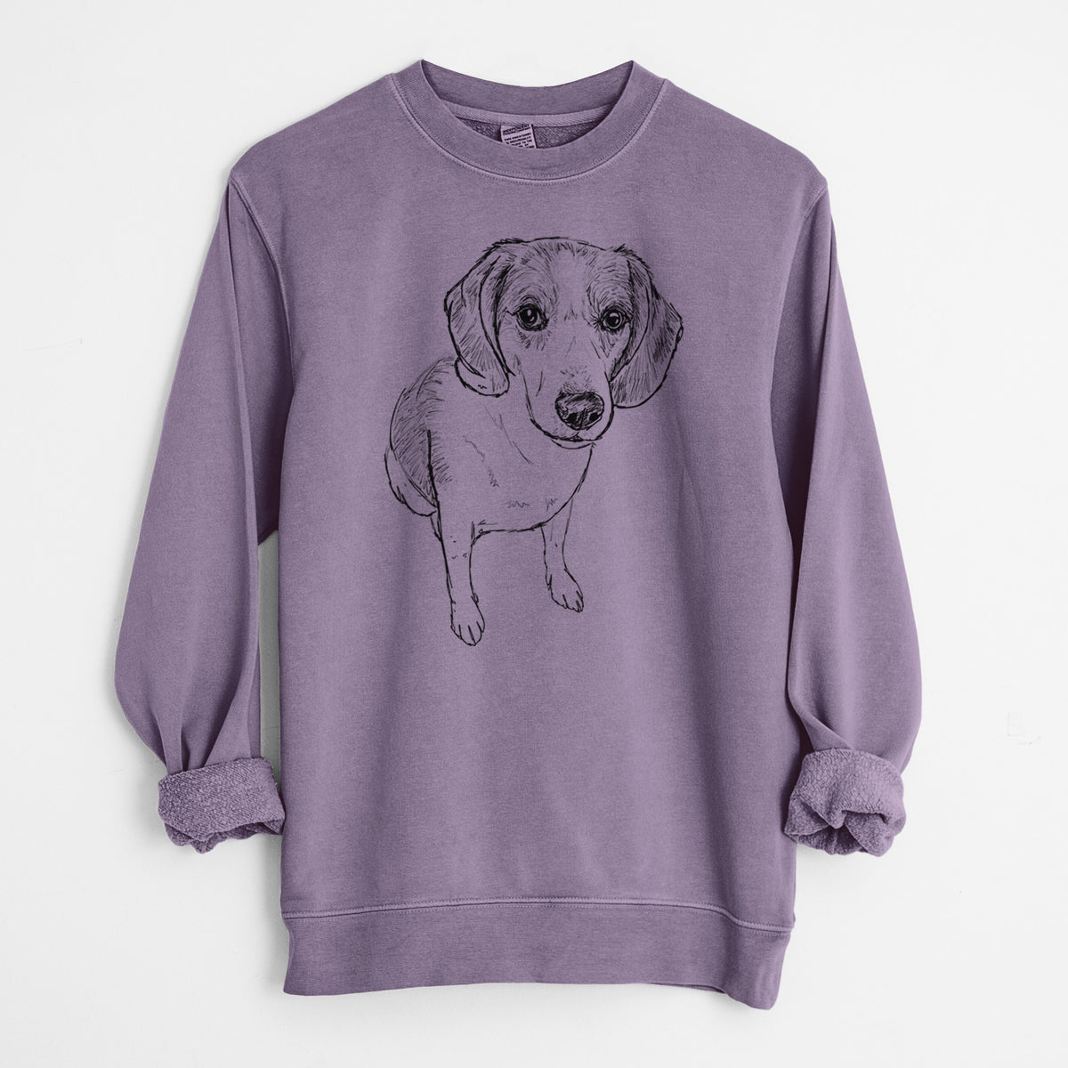 Doodled  the Beagle Walker Hound Mix - Unisex Pigment Dyed Crew Sweatshirt