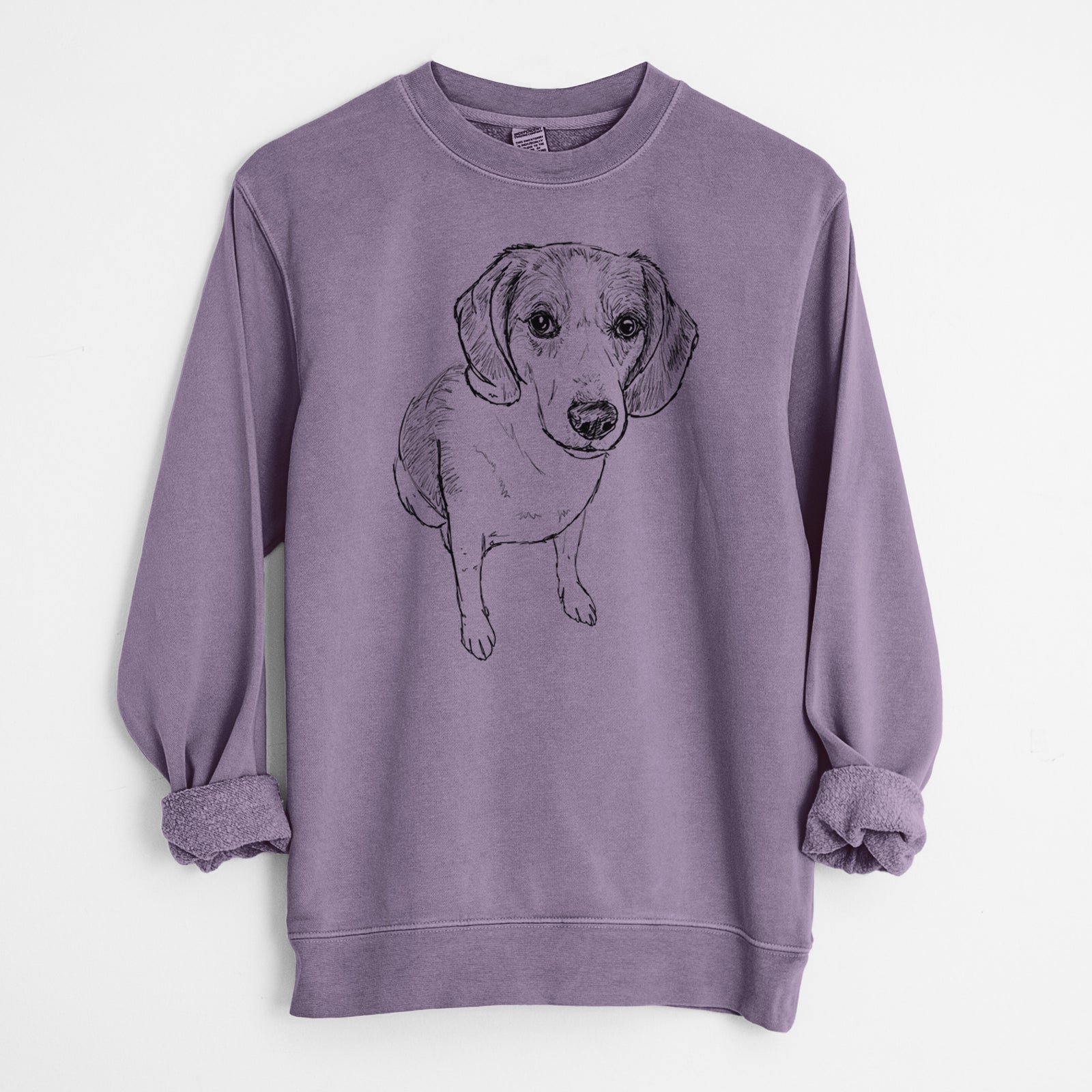 Doodled  the Beagle Walker Hound Mix - Unisex Pigment Dyed Crew Sweatshirt