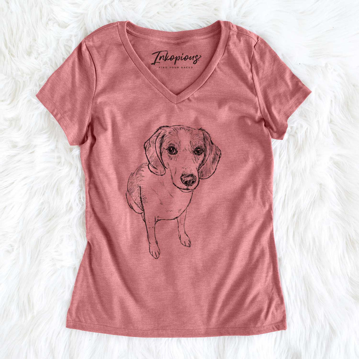 Doodled Duke the Beagle Walker Hound Mix - Women&#39;s V-neck Shirt