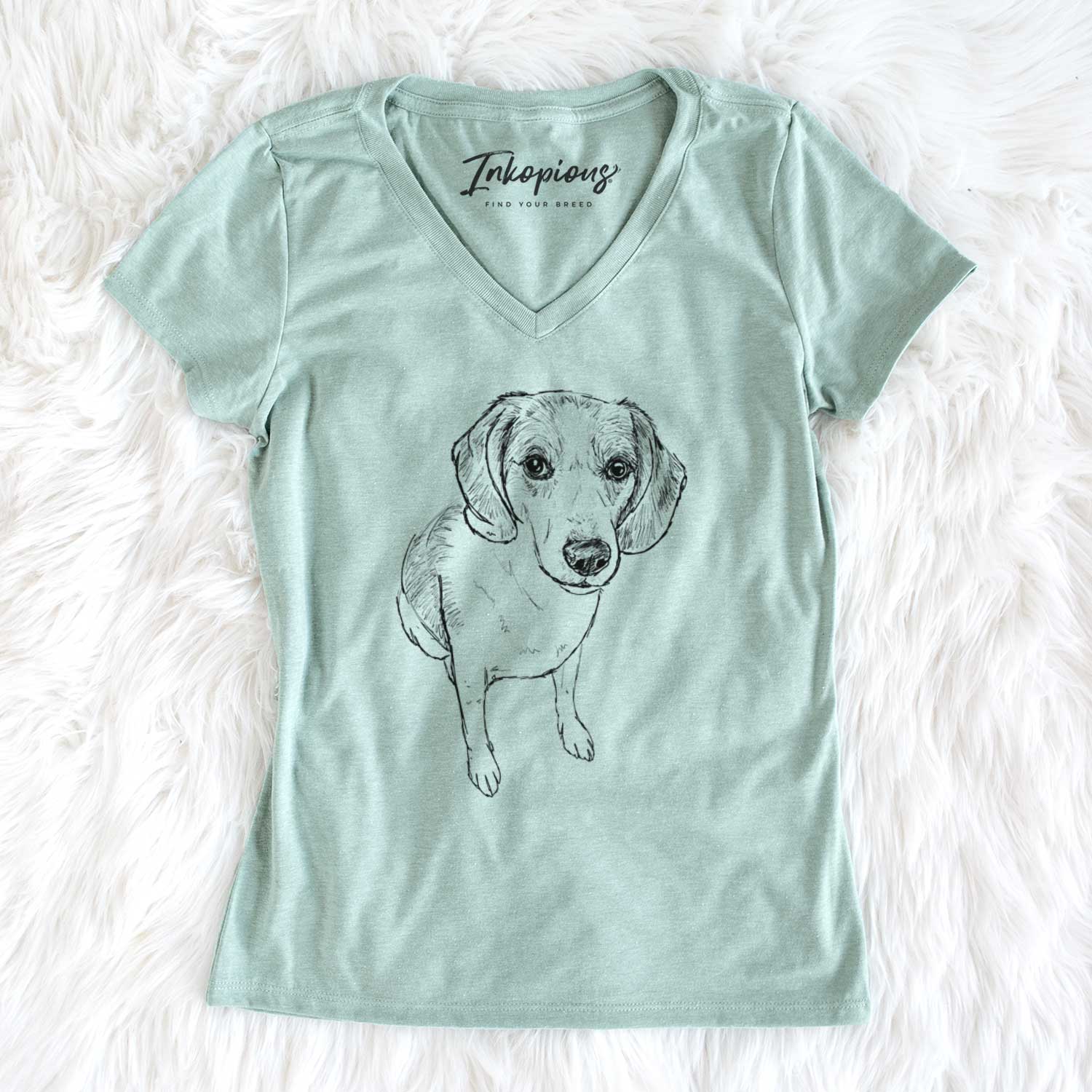 Doodled Duke the Beagle Walker Hound Mix - Women's V-neck Shirt