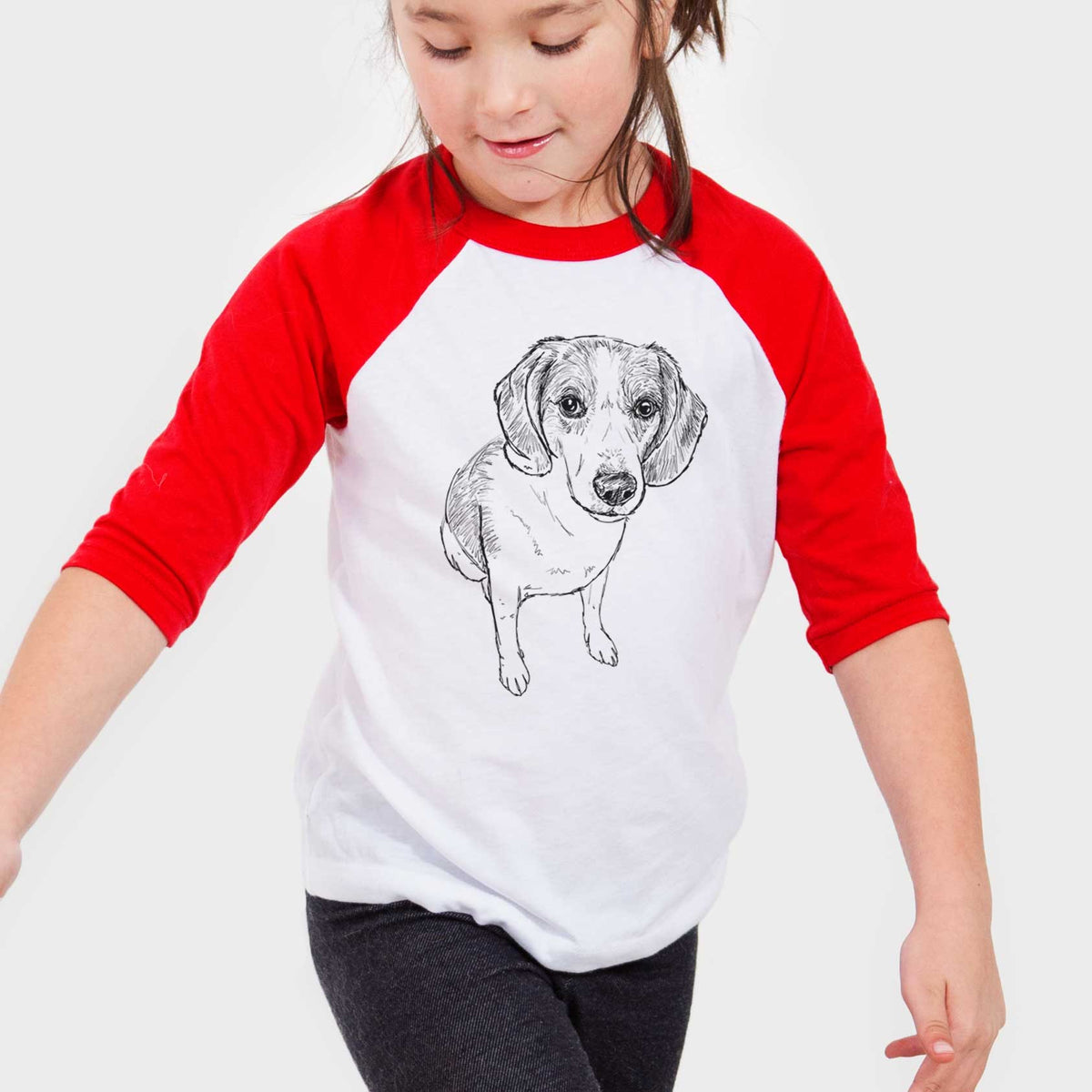 Doodled  the Beagle Walker Hound Mix - Youth 3/4 Long Sleeve