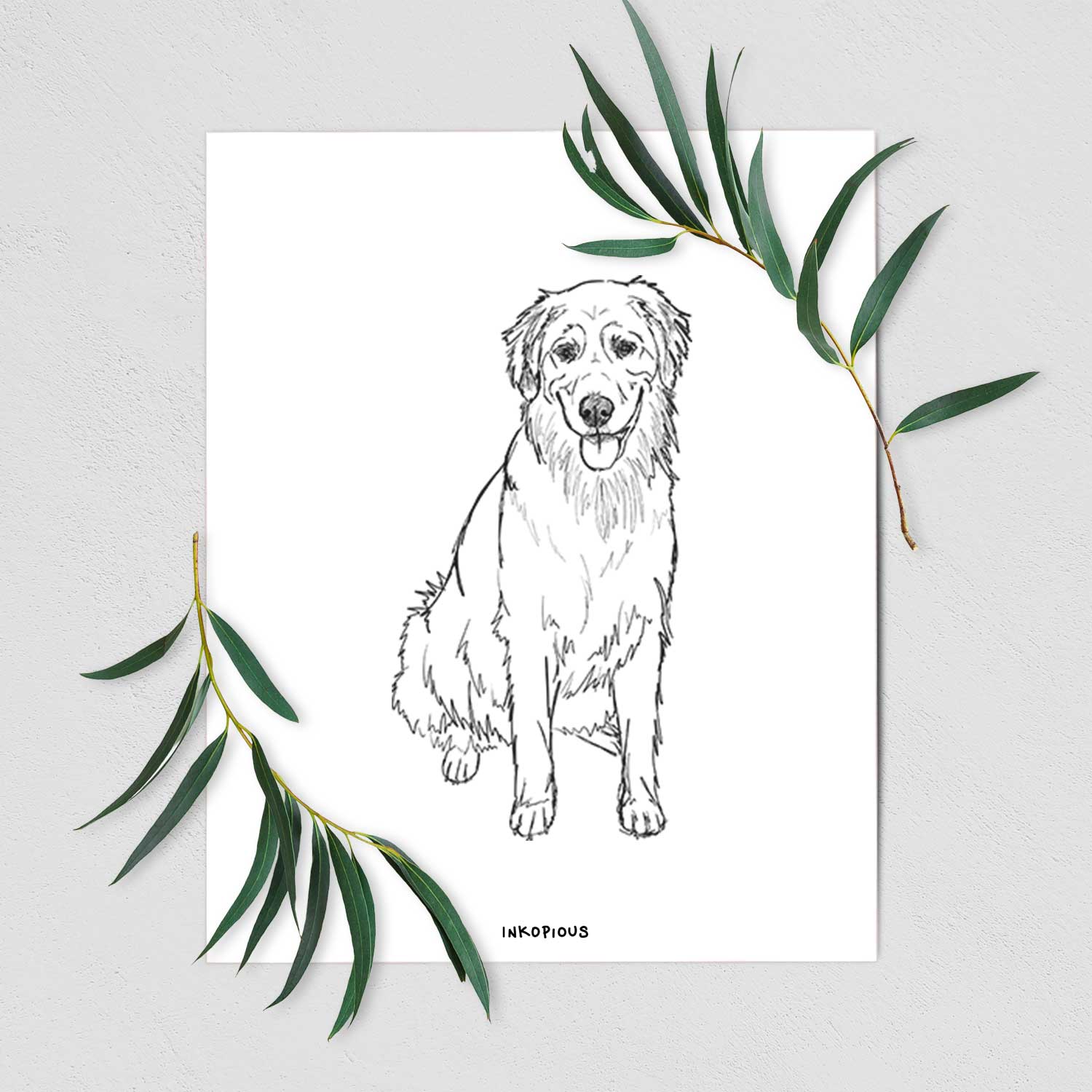 Doodled Ella the Golden Retriever Art Print