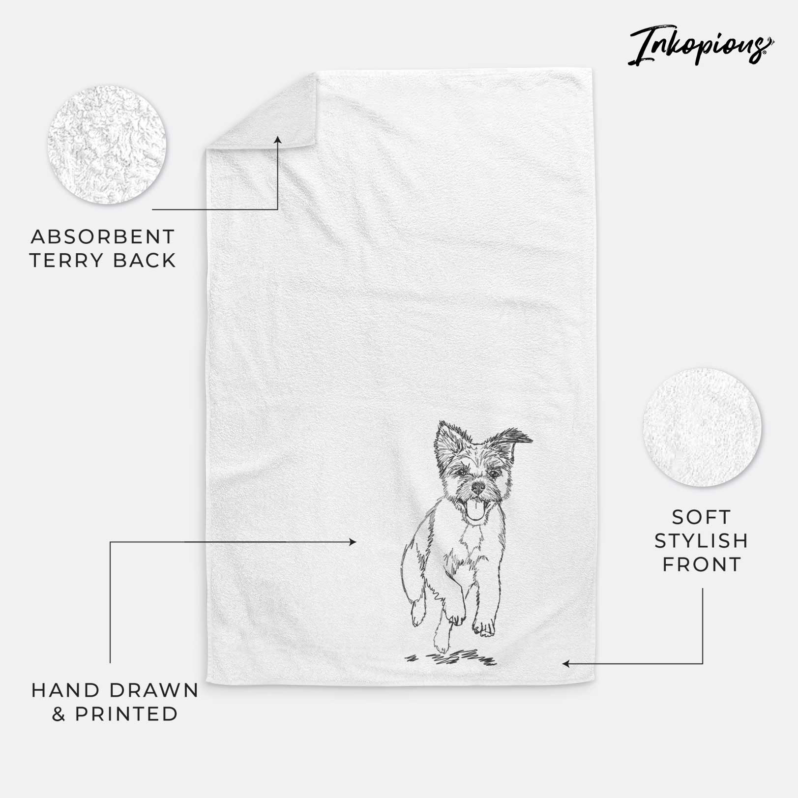 Doodled Elvin the Border Terrier Decorative Hand Towel