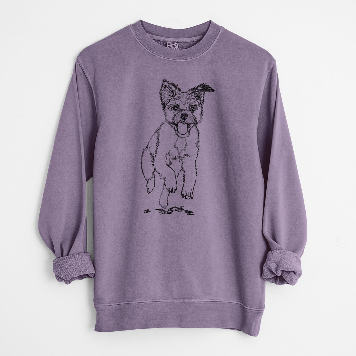 Doodled Elvin the Border Terrier - Unisex Pigment Dyed Crew Sweatshirt