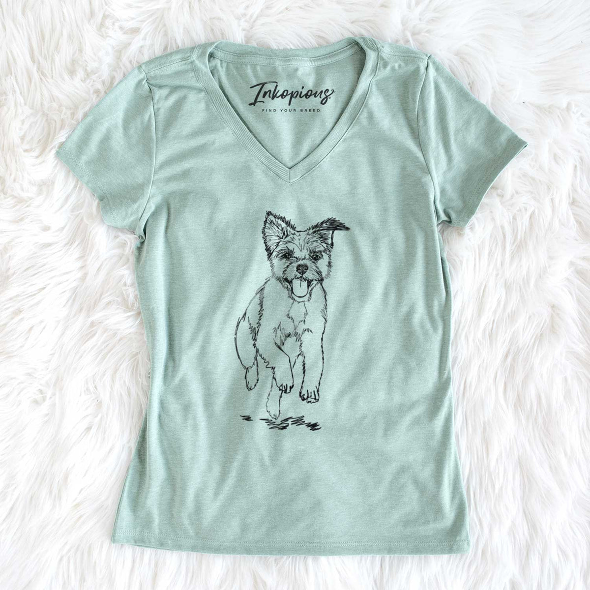 Doodled Elvin the Border Terrier - Women&#39;s V-neck Shirt