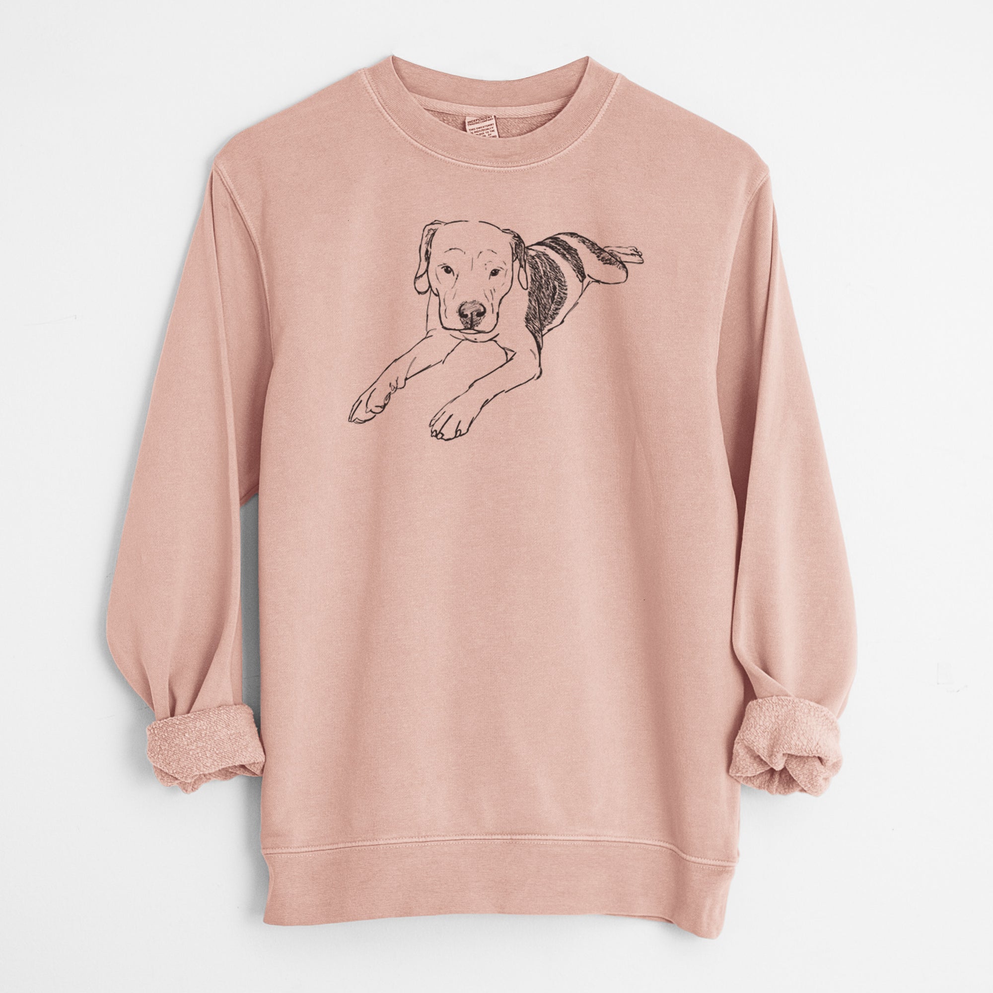 Doodled Emma Jean the Pitbull Mix - Unisex Pigment Dyed Crew Sweatshirt