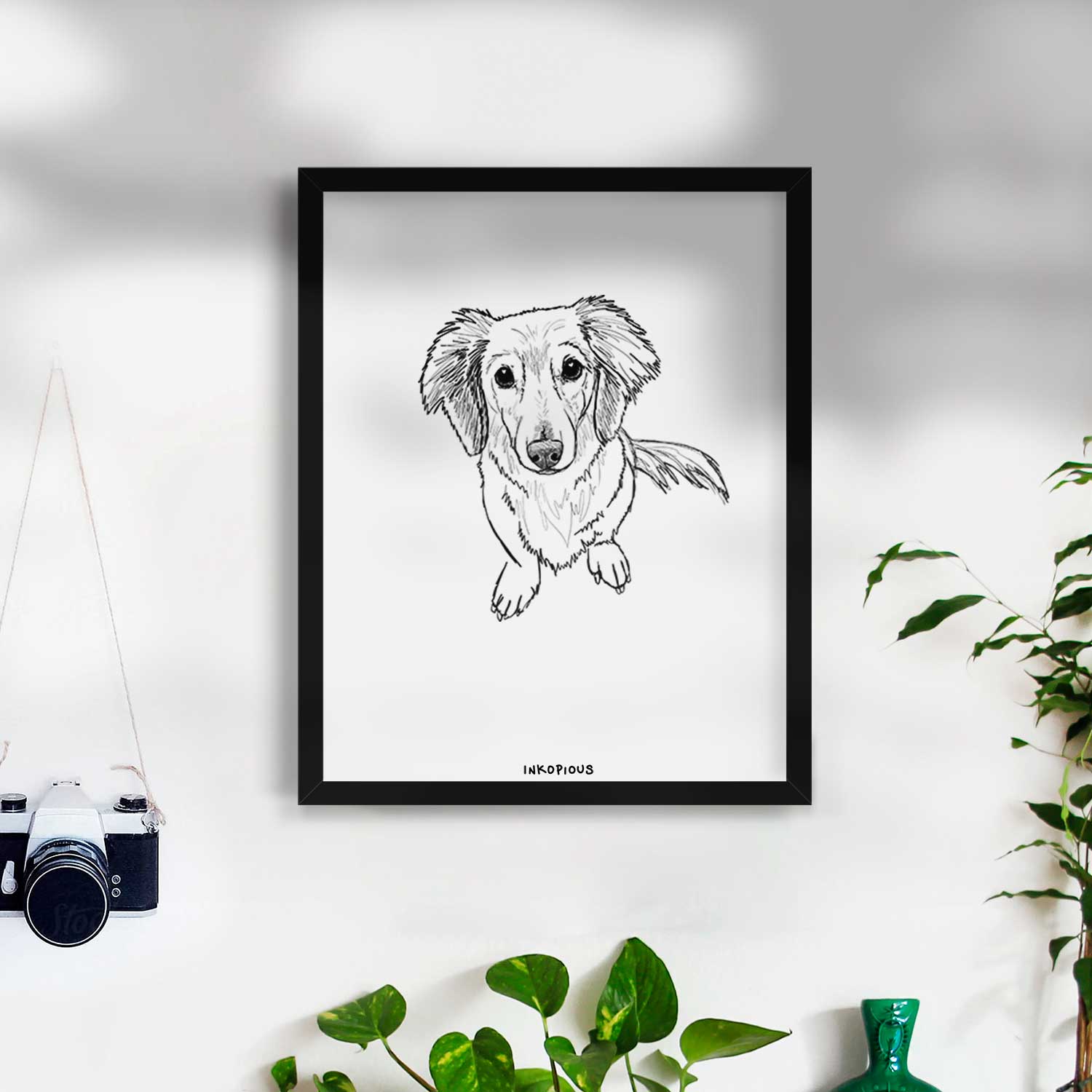 Doodled Enzo the Long Haired Dachshund Art Print