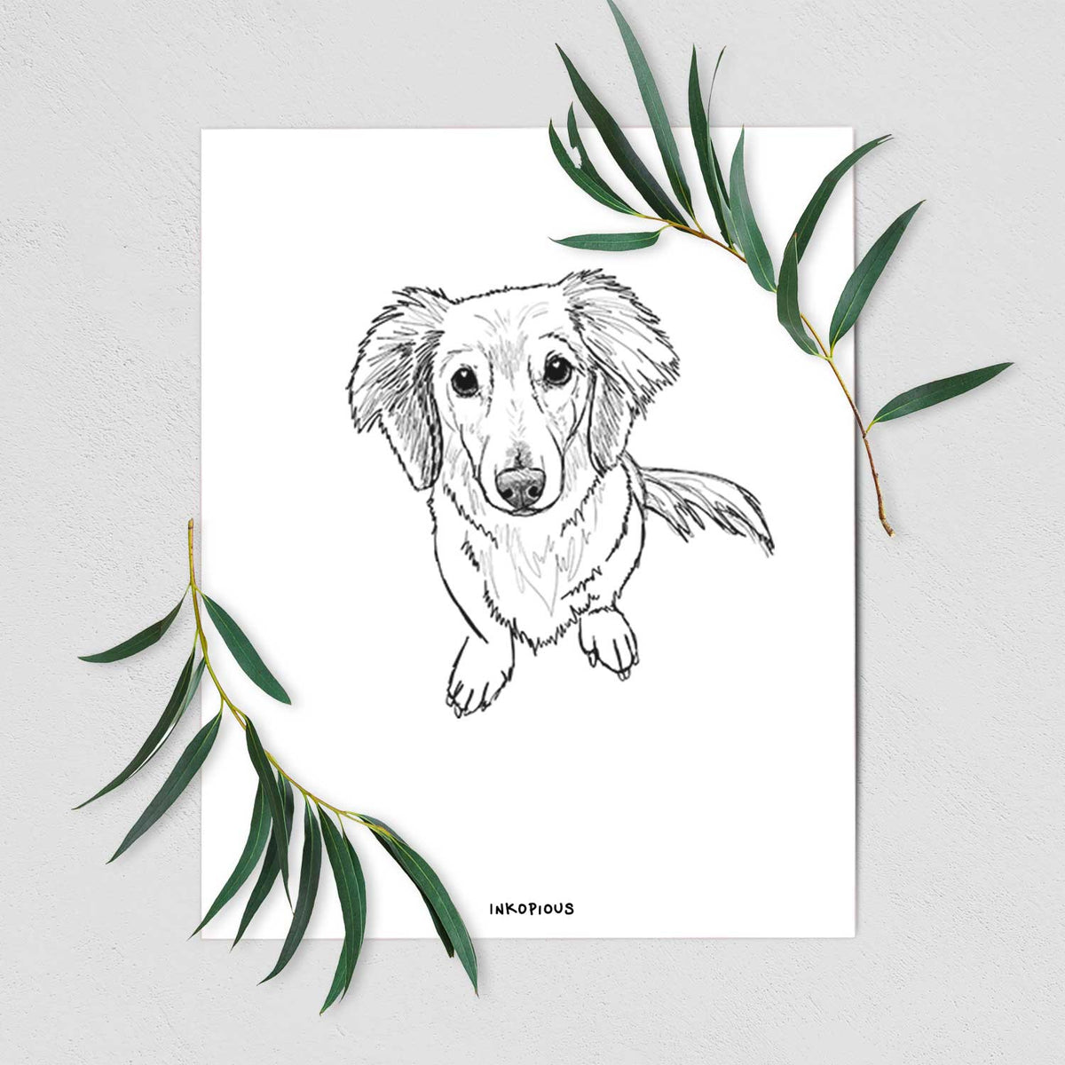 Doodled Enzo the Long Haired Dachshund Art Print