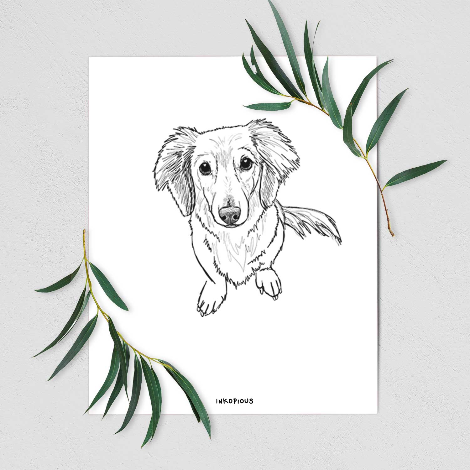 Doodled Enzo the Long Haired Dachshund Art Print