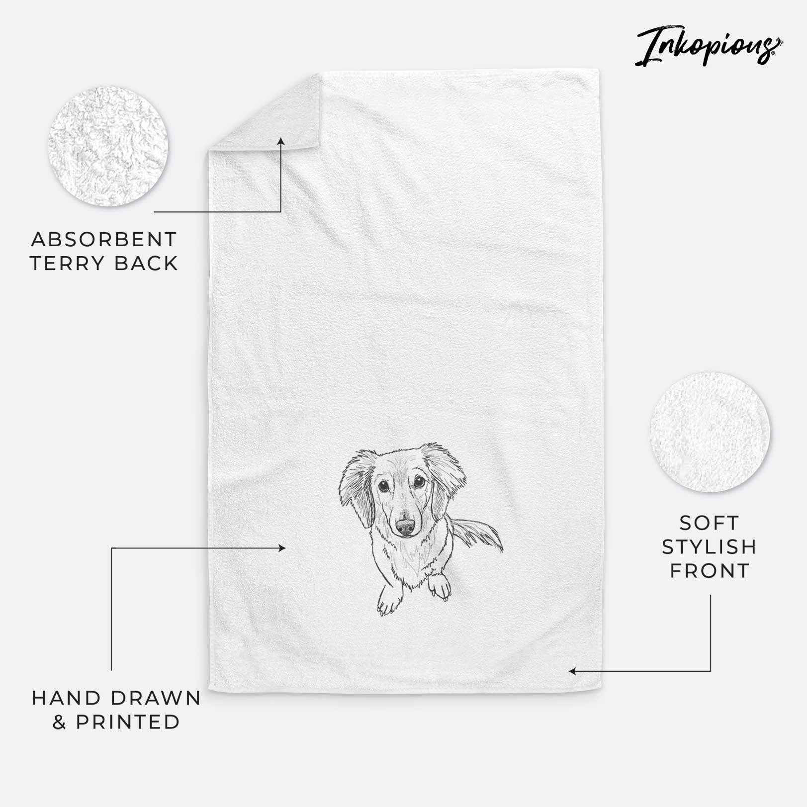 Doodled Enzo the Long Haired Dachshund Decorative Hand Towel