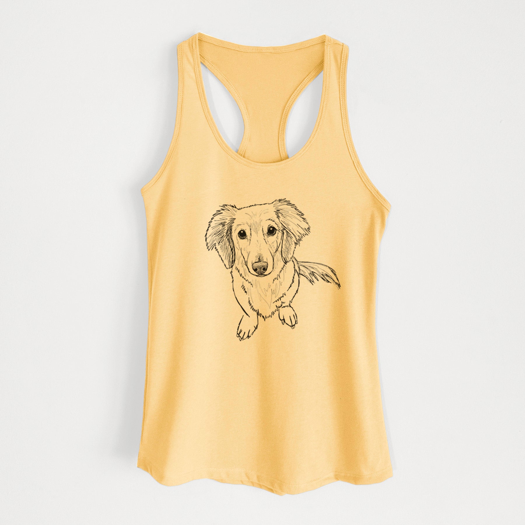 Doodled Enzo the Long Haired Dachshund - Women's Racerback Tanktop