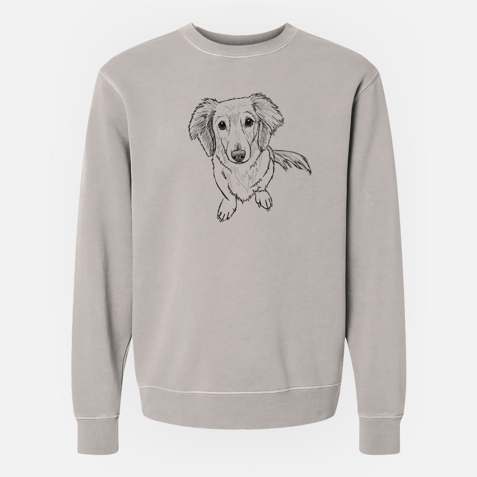 Doodled Enzo the Long Haired Dachshund - Unisex Pigment Dyed Crew Sweatshirt