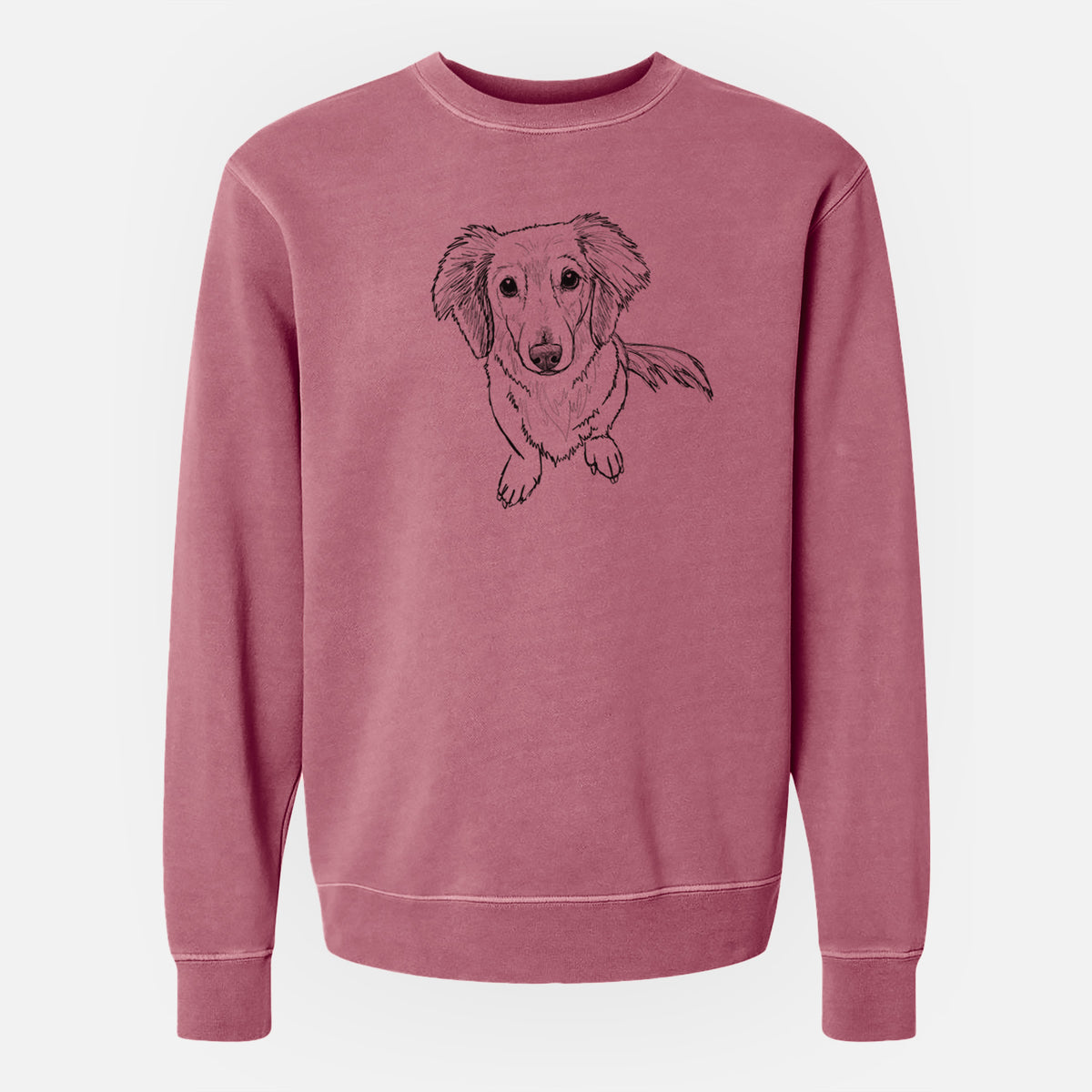 Doodled Enzo the Long Haired Dachshund - Unisex Pigment Dyed Crew Sweatshirt