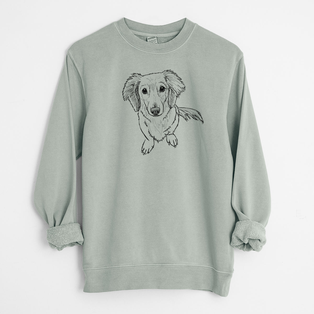 Doodled Enzo the Long Haired Dachshund - Unisex Pigment Dyed Crew Sweatshirt