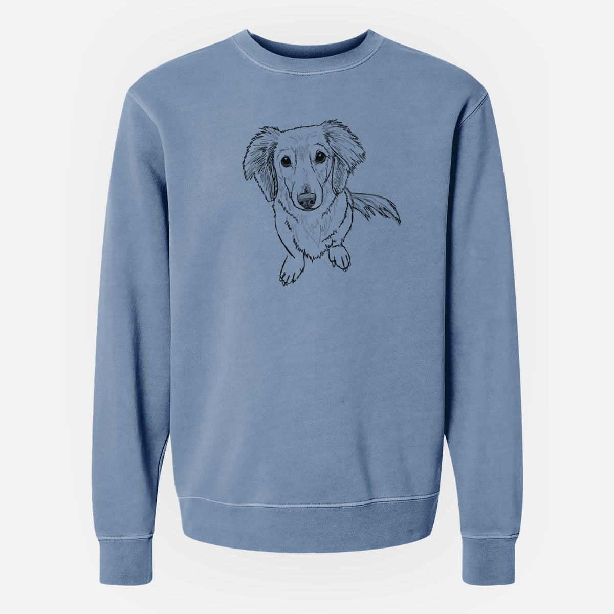 Doodled Enzo the Long Haired Dachshund - Unisex Pigment Dyed Crew Sweatshirt