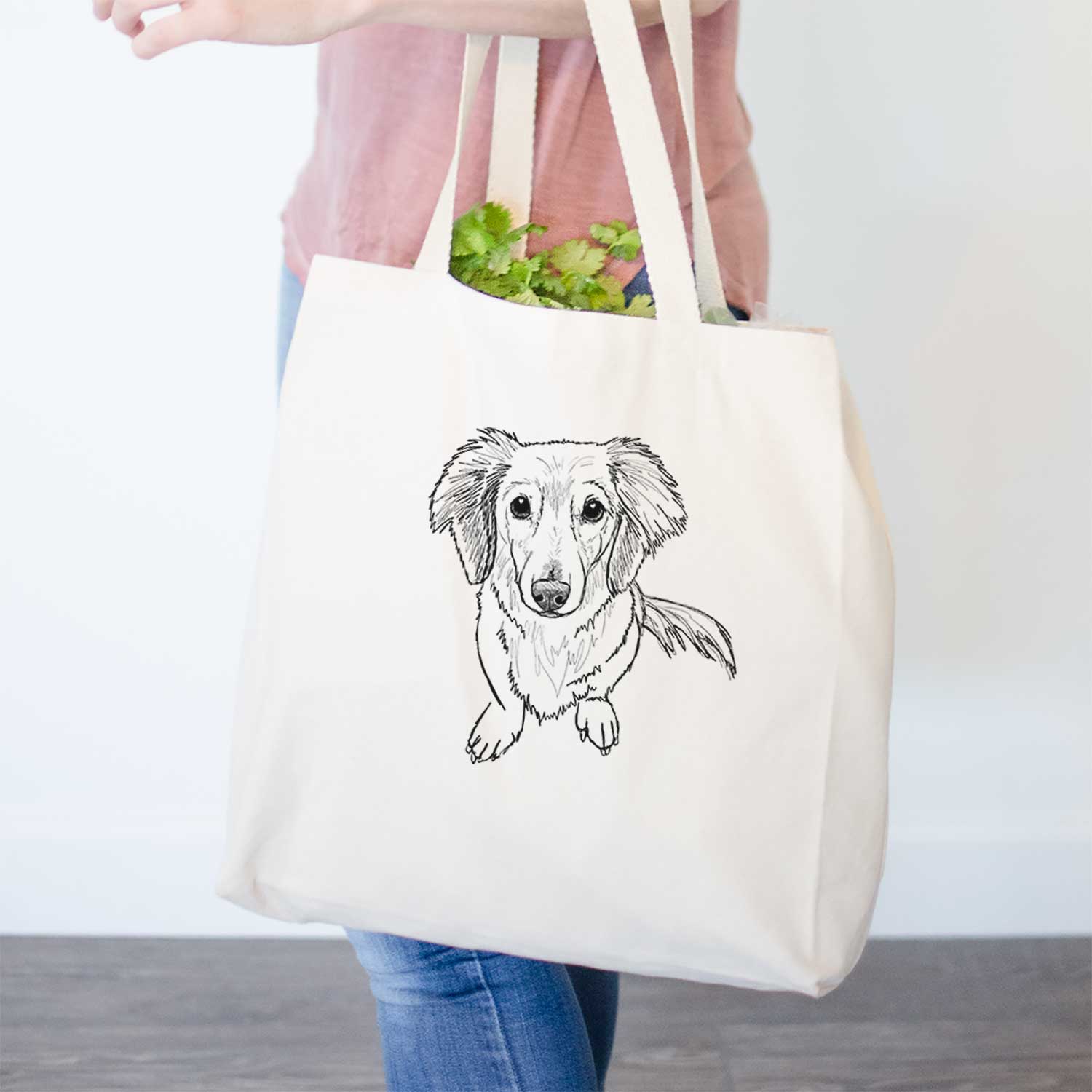 Doodled Enzo the Long Haired Dachshund - Tote Bag