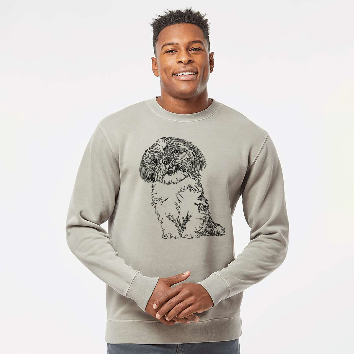 Doodled Ethel the Shih Tzu - Unisex Pigment Dyed Crew Sweatshirt